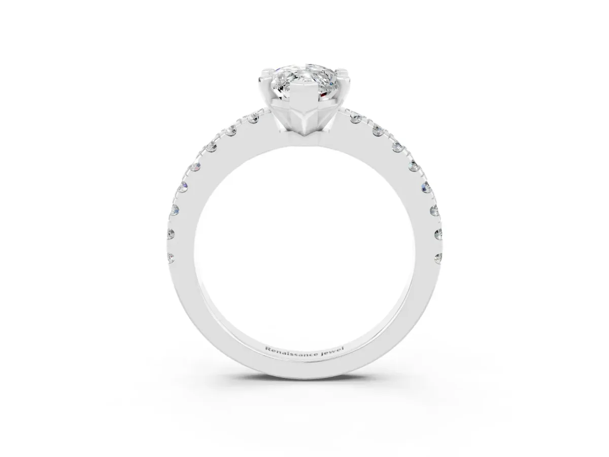 Marquise Cut Solitaire Moissanite with Pavé Band and Four-Prong Setting Silver