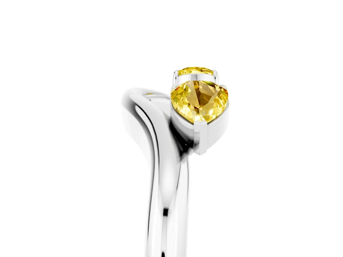 Pear Cut Yellow Sapphire Two-Stone Open Band Ring with Prong Setting Platinum