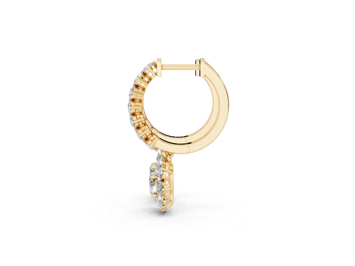 Round Diamond Petite Hoop Earrings with Sunflower Drop Yellow gold