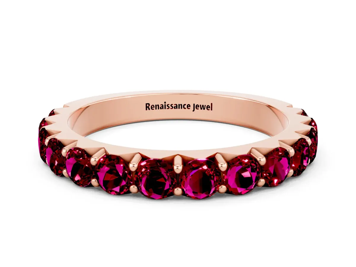 Round Garnet Half Eternity Band with Classic Prong Setting Rose gold