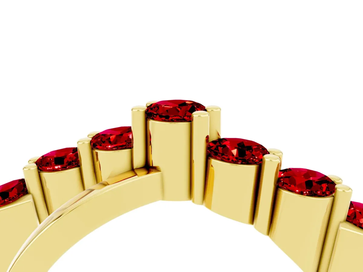 Round Ruby Prong-Set Crossover Band Yellow gold