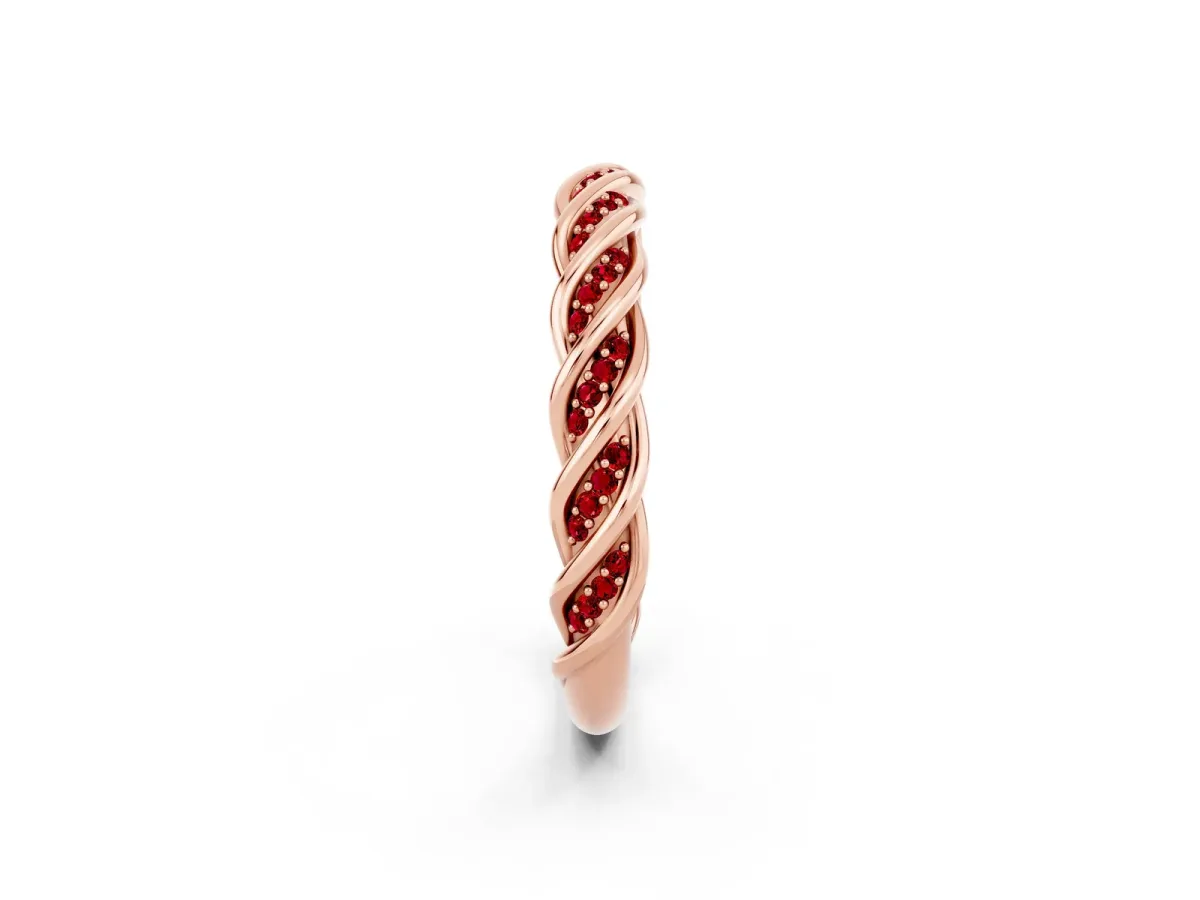Twisted Pavé Round Ruby Eternity Band with Shared Prong Setting Rose gold