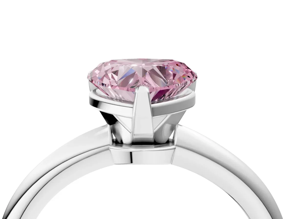 Fancy Pink Heart Cut Diamond Solitaire Ring with Six-Prong Setting and Classic Band Silver