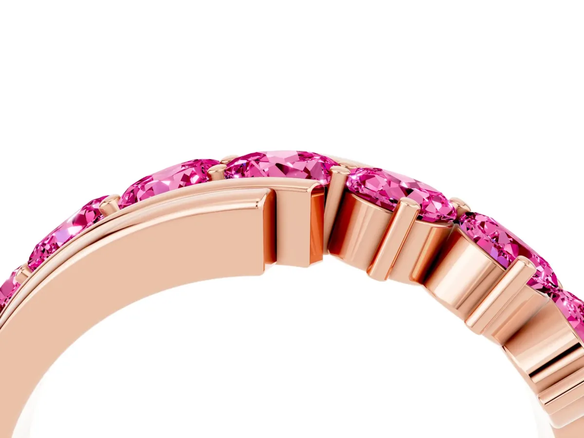 Round Pink Sapphire Wave Band with Channel and Shared Prong Setting Rose gold