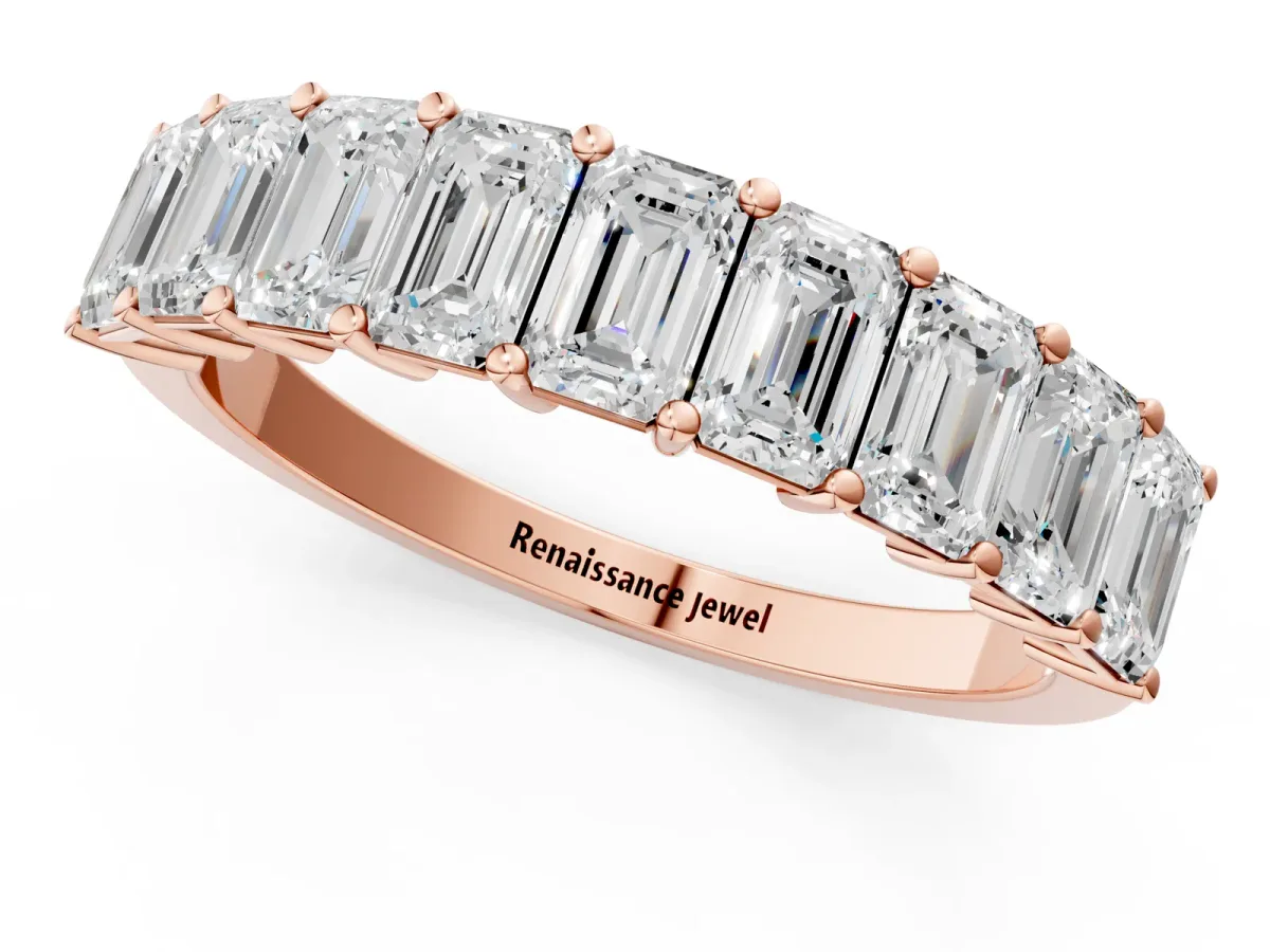 Emerald Cut Diamond Prong-Set Eternity Band Rose gold