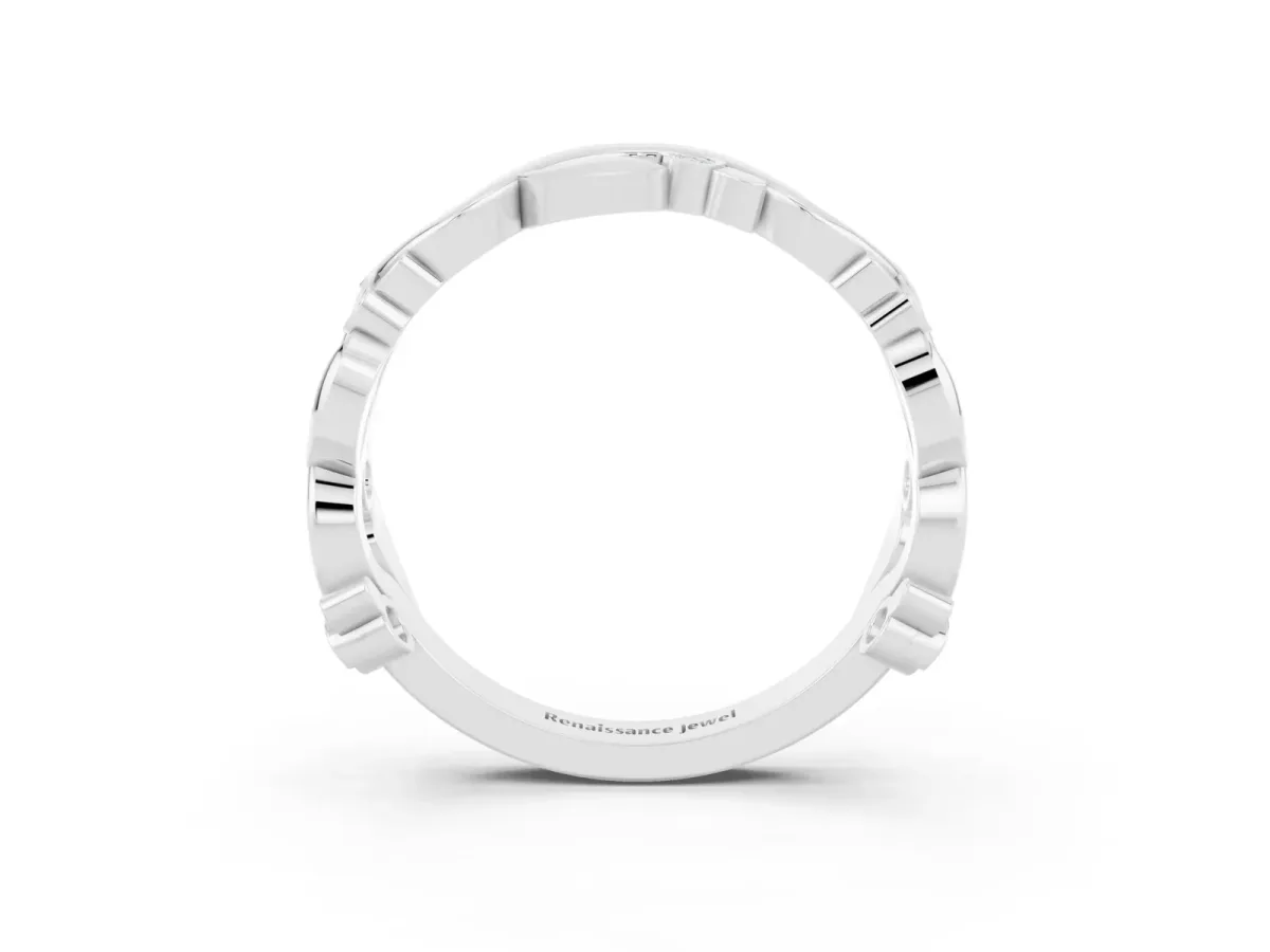 Round Moissanite Leaf Eternity Band with Bezel Setting White gold