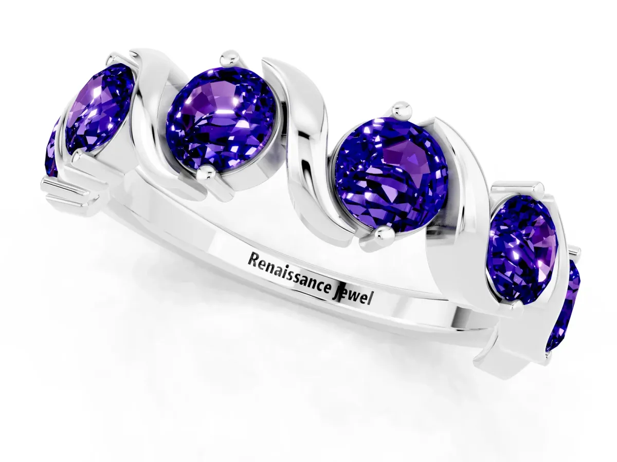 Round Tanzanite Half Eternity Band with Wave Prong Setting White gold