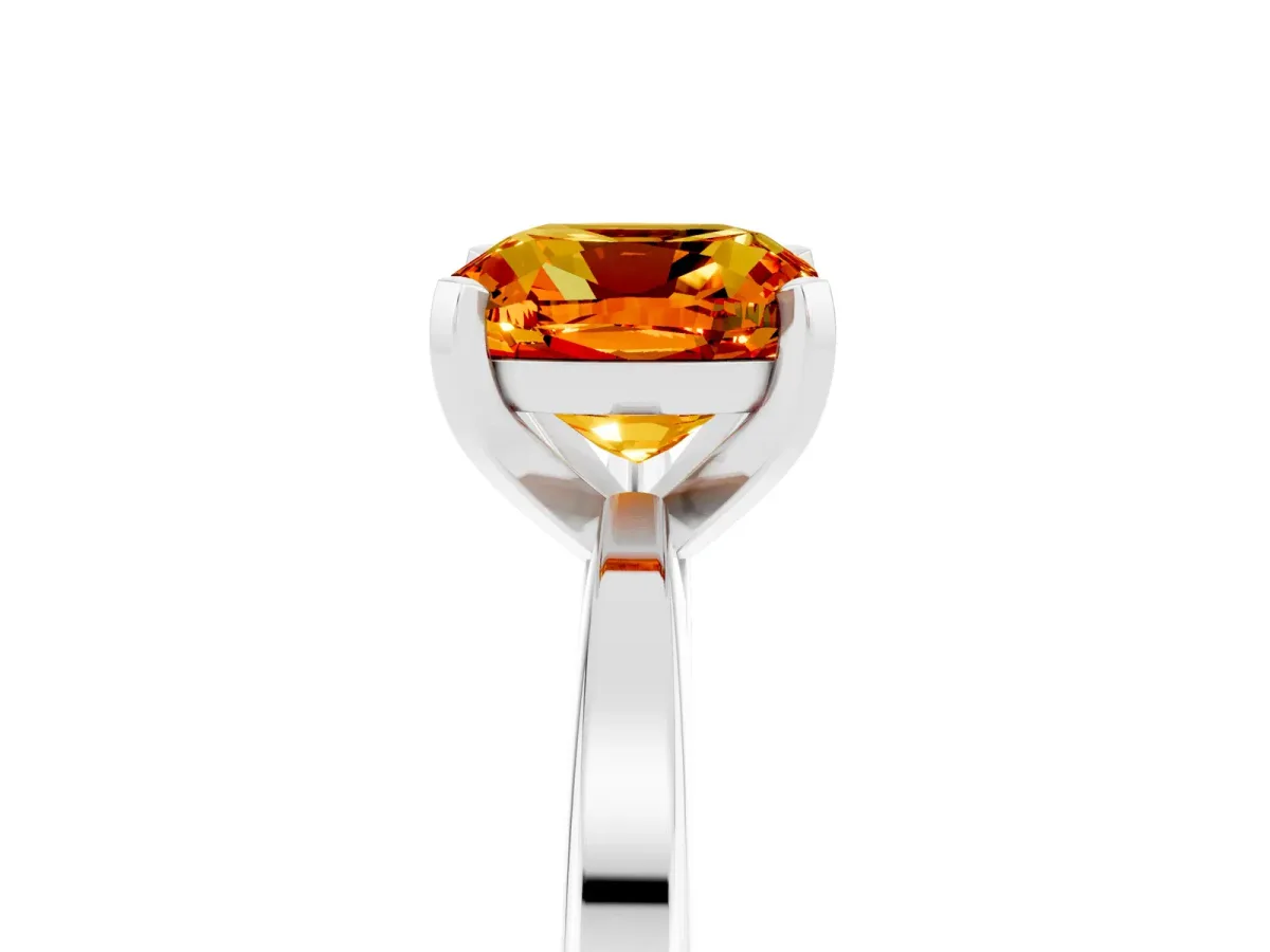 Cushion Cut Citrine Solitaire Engagement Ring with Classic Band and Four-Prong Setting Silver