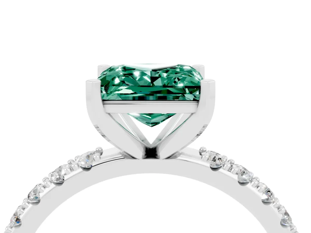 Princess Cut Green Sapphire Solitaire Pavé Band with Four-Prong Setting Silver