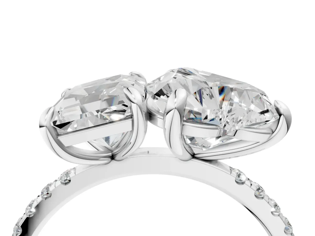 Radiant and Heart Toi Moi Ring with Prong Setting and Micro Pave Band Silver