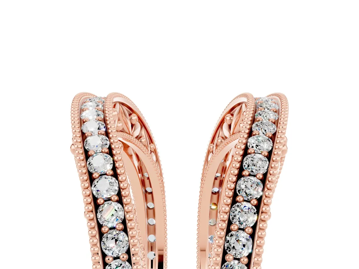 Round Moissanite Milgrain Eternity Band with Channel Setting Rose gold
