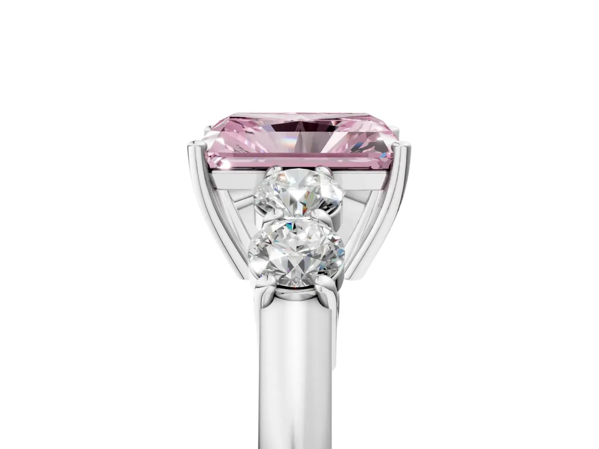 Fancy Pink Radiant Cut Cut Diamond Five-Stone Prong Set White Gold Ring Platinum