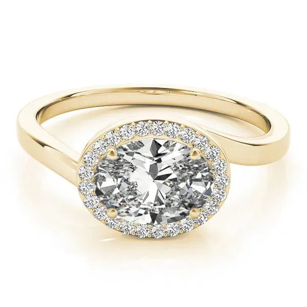 Oval Cut Diamond Bezel Halo Ring with Plain Band Yellow gold