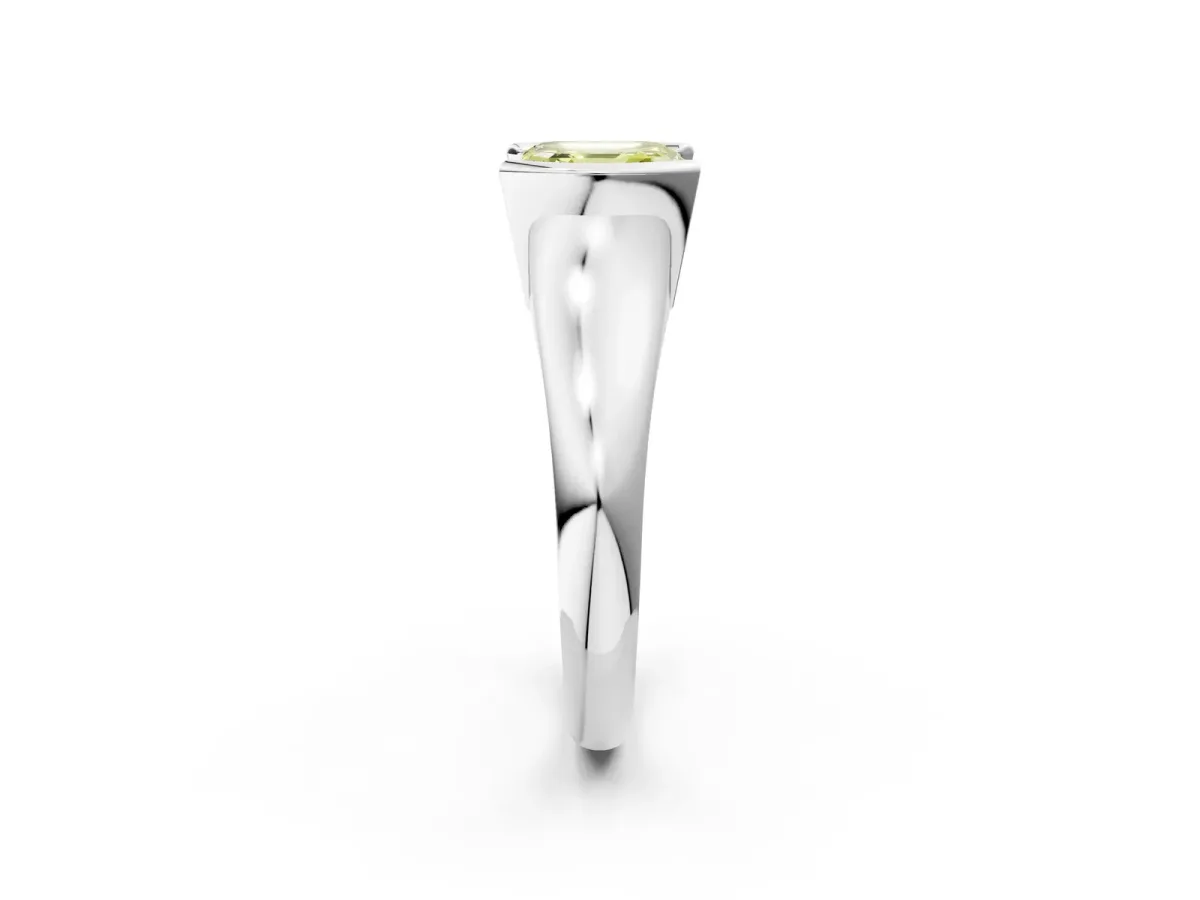 Fancy Yellow Asscher Cut Solitaire Tension Set Diamond Ring with Split Shank Band Platinum