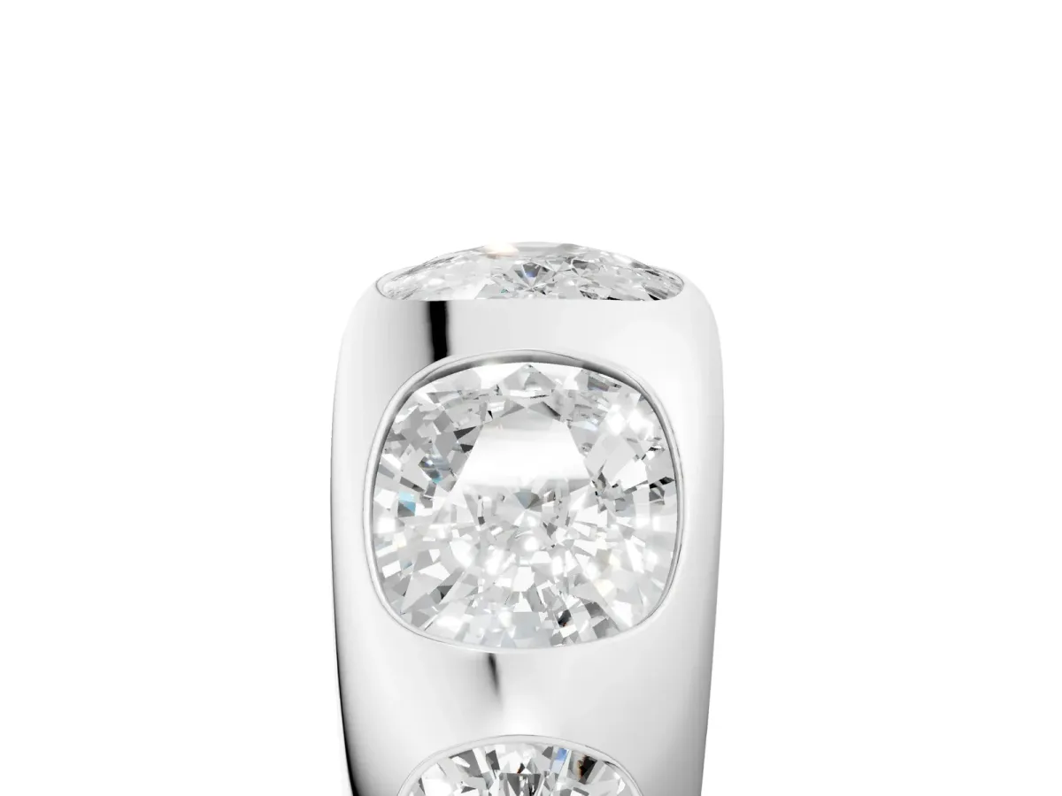 Graduated Cushion Diamond Five-Stone Mens Band Silver