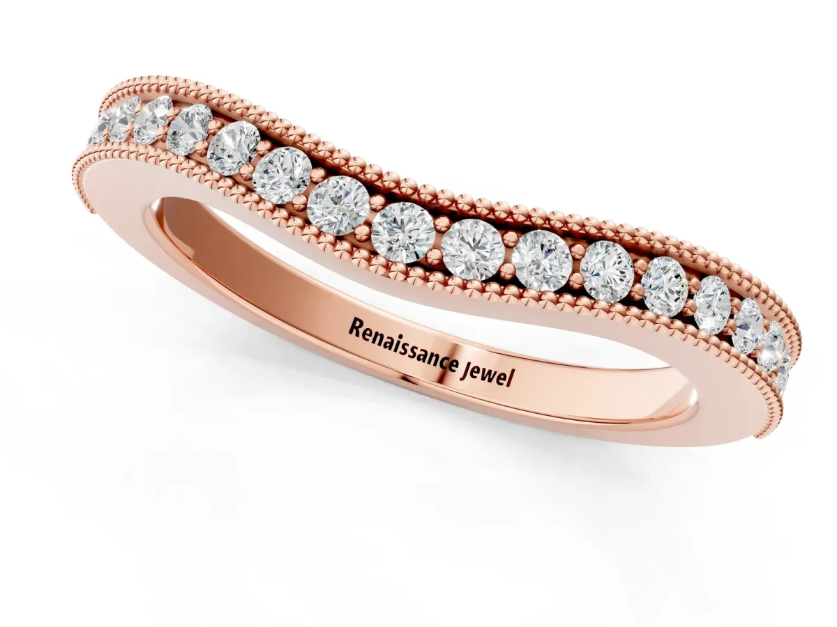 Round Brilliant Milgrain Bezel Set Diamond Wave Band Rose gold