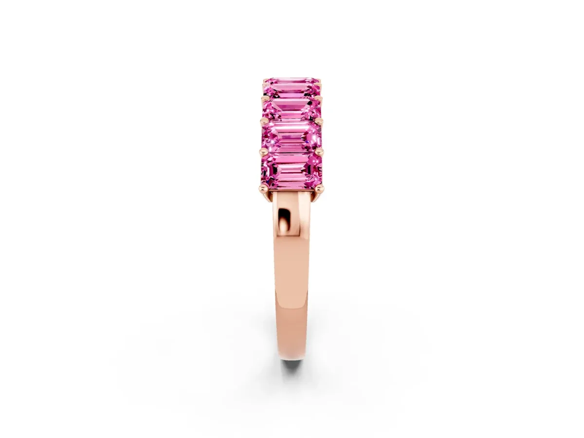Emerald Cut Pink Sapphire Prong-Set Eternity Band Rose gold