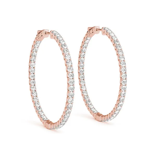 Round Cut Diamond Pave Hoop Earrings with Shared Prong Setting Rose gold