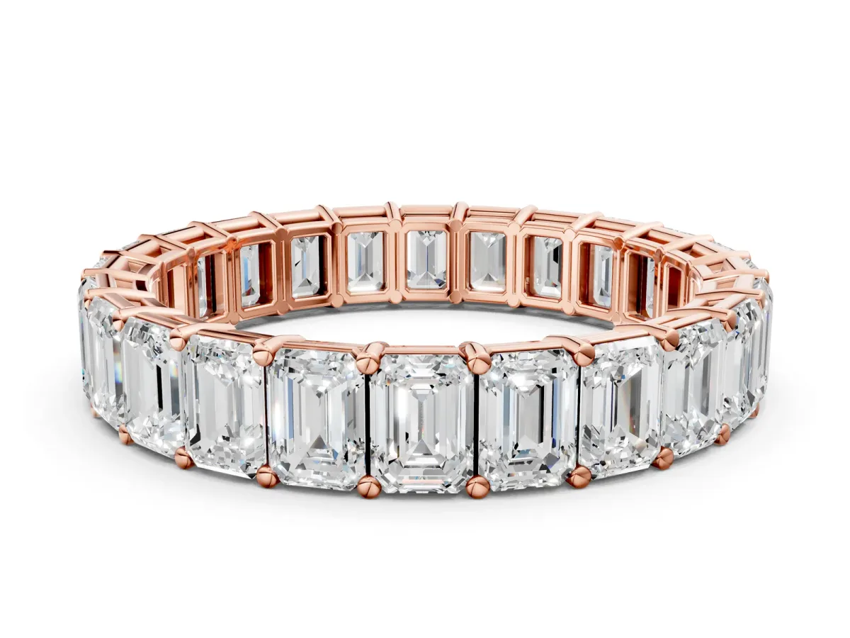 Emerald Cut Diamond Eternity Band with Shared Prong Setting Rose gold