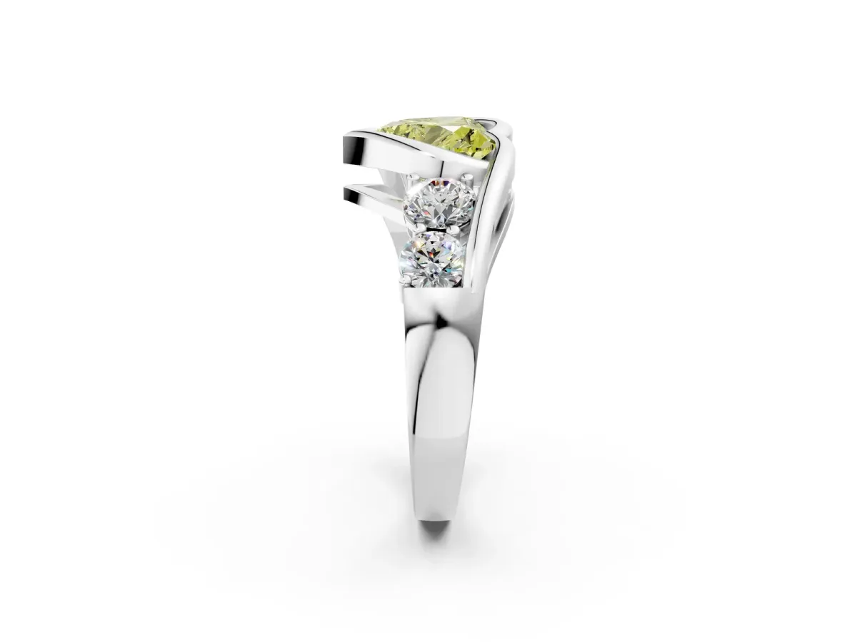 Fancy Yellow Bezel Set Heart Cut Diamond Bypass Ring with Round Accents Platinum