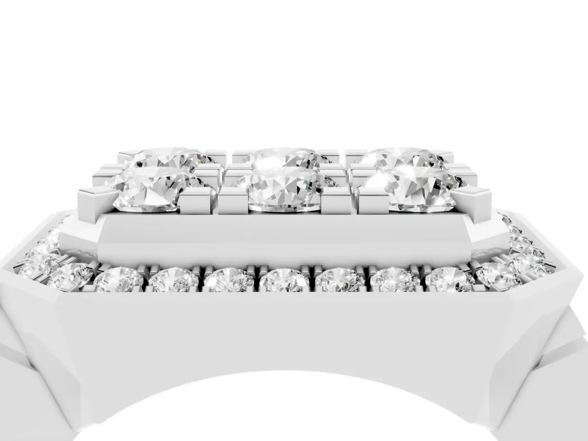 Round Diamond Cluster Halo Mens Ring White gold