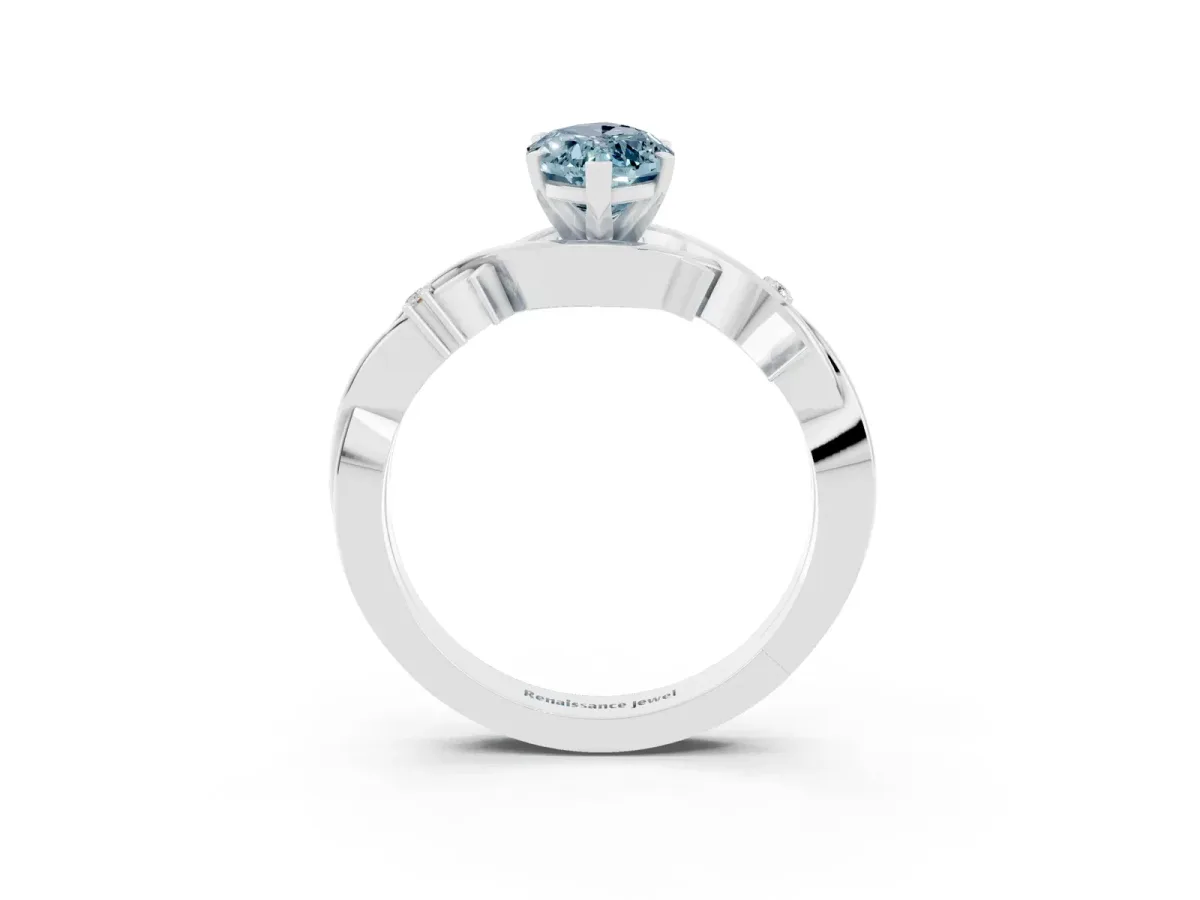 Marquise Cut Aquamarine Solitaire Ring with Twisted Band and Prong Setting Silver