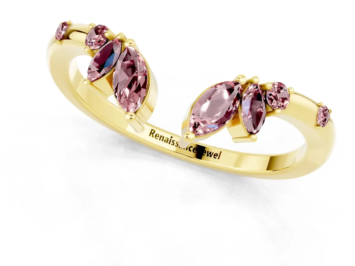 Open Marquise Cluster Morganite Band with Prong Setting Yellow gold