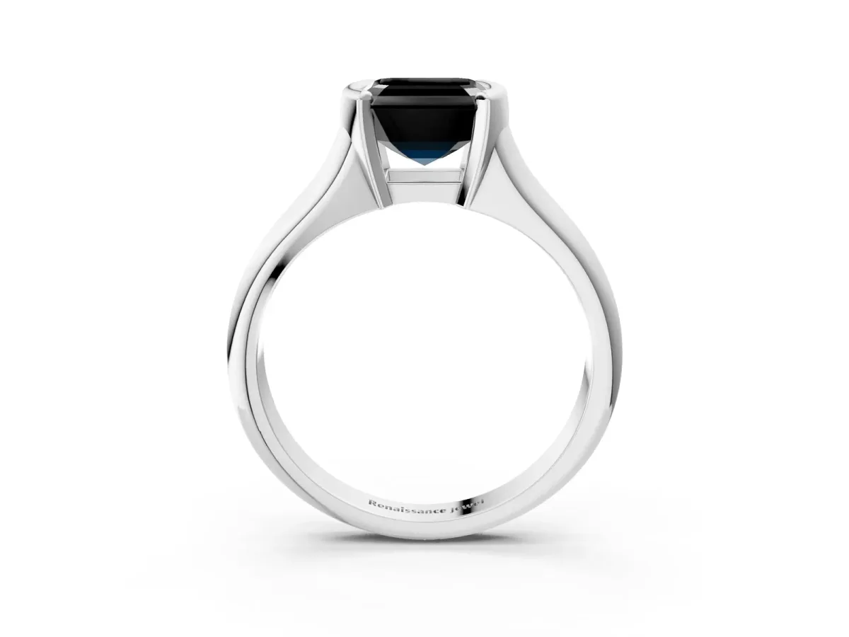 Fancy Black Asscher Cut Solitaire Tension Set Diamond Ring with Split Shank Band Platinum