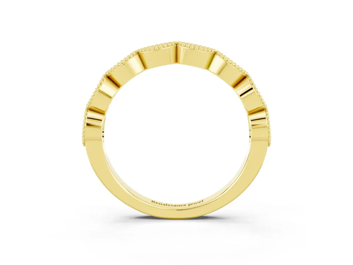 Milgrain Marquise Blue Sapphire Half Eternity Band with Bezel Setting Yellow gold