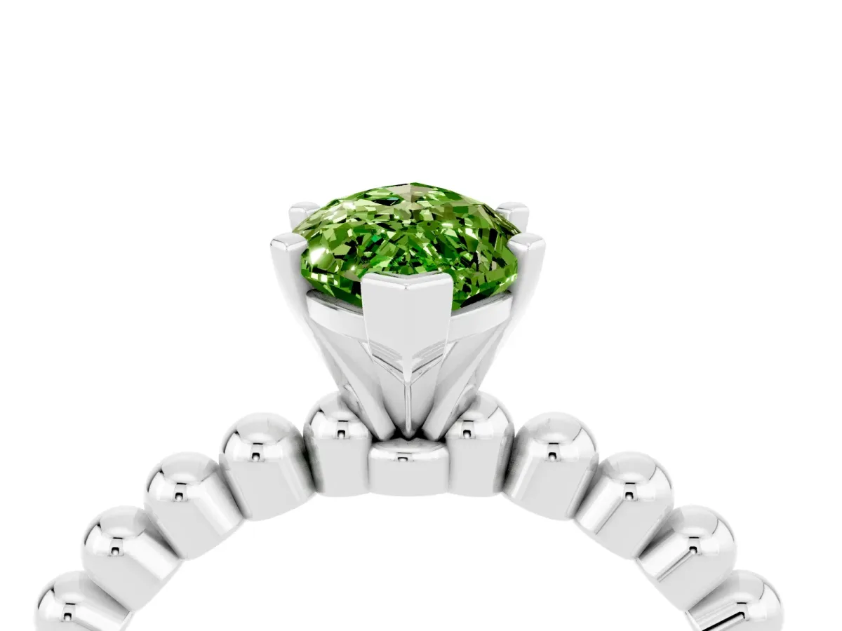 Marquise Cut Peridot Solitaire Ring with Beaded Band and Prong Setting Platinum