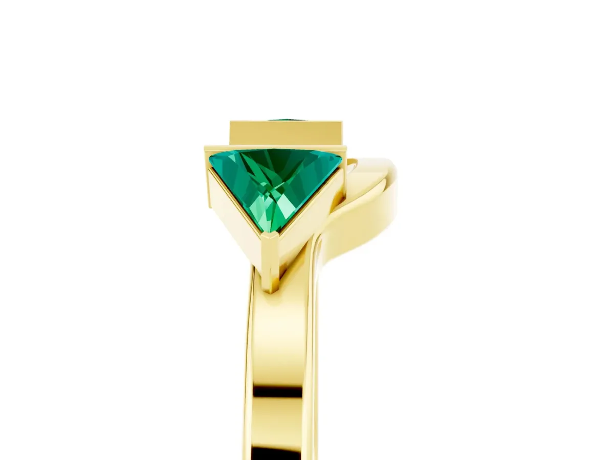 Trillion Emerald Open Band Ring with Bezel Setting Yellow gold
