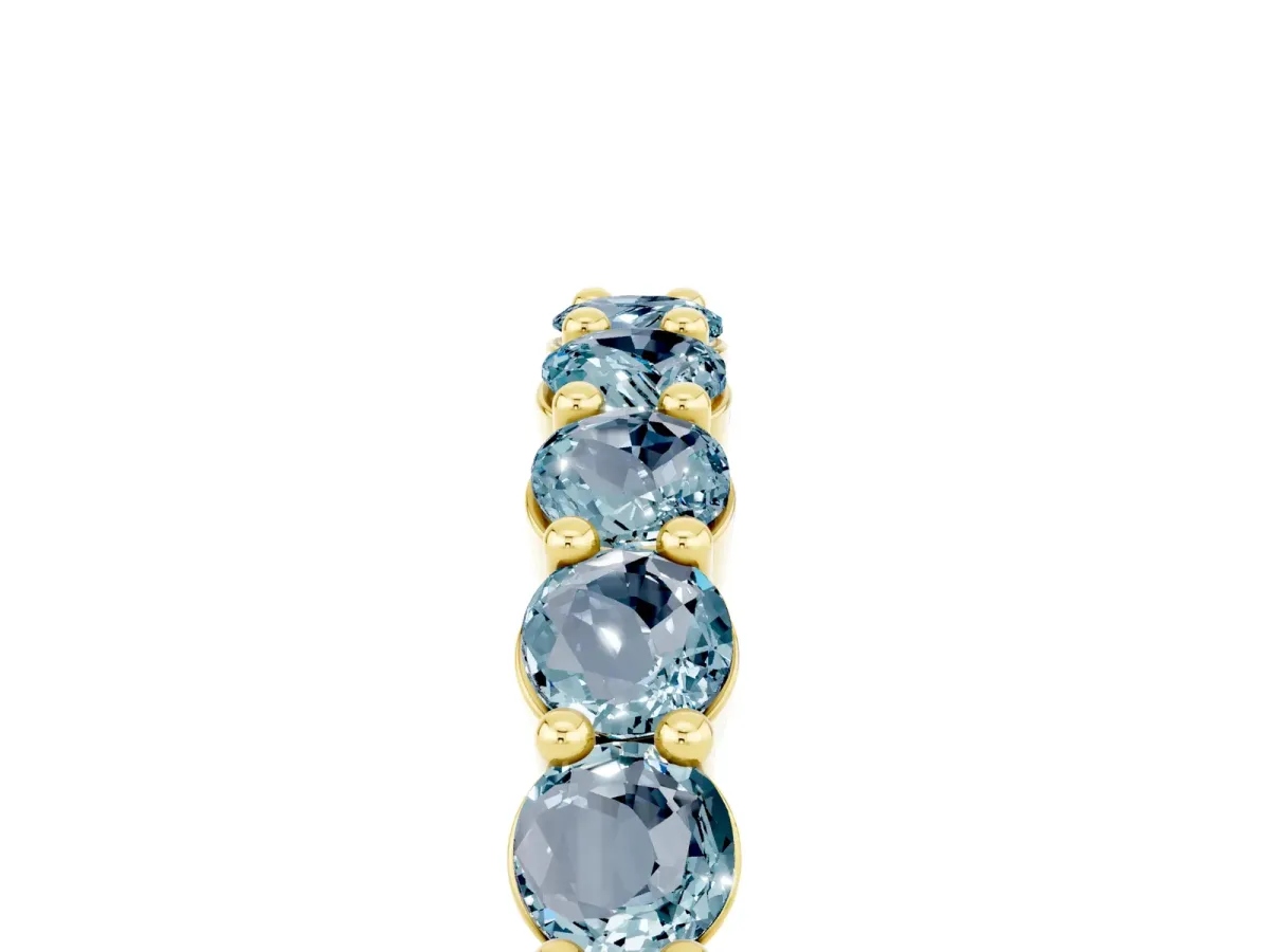 Round Aquamarine Half Eternity Band with Prong Setting Yellow gold