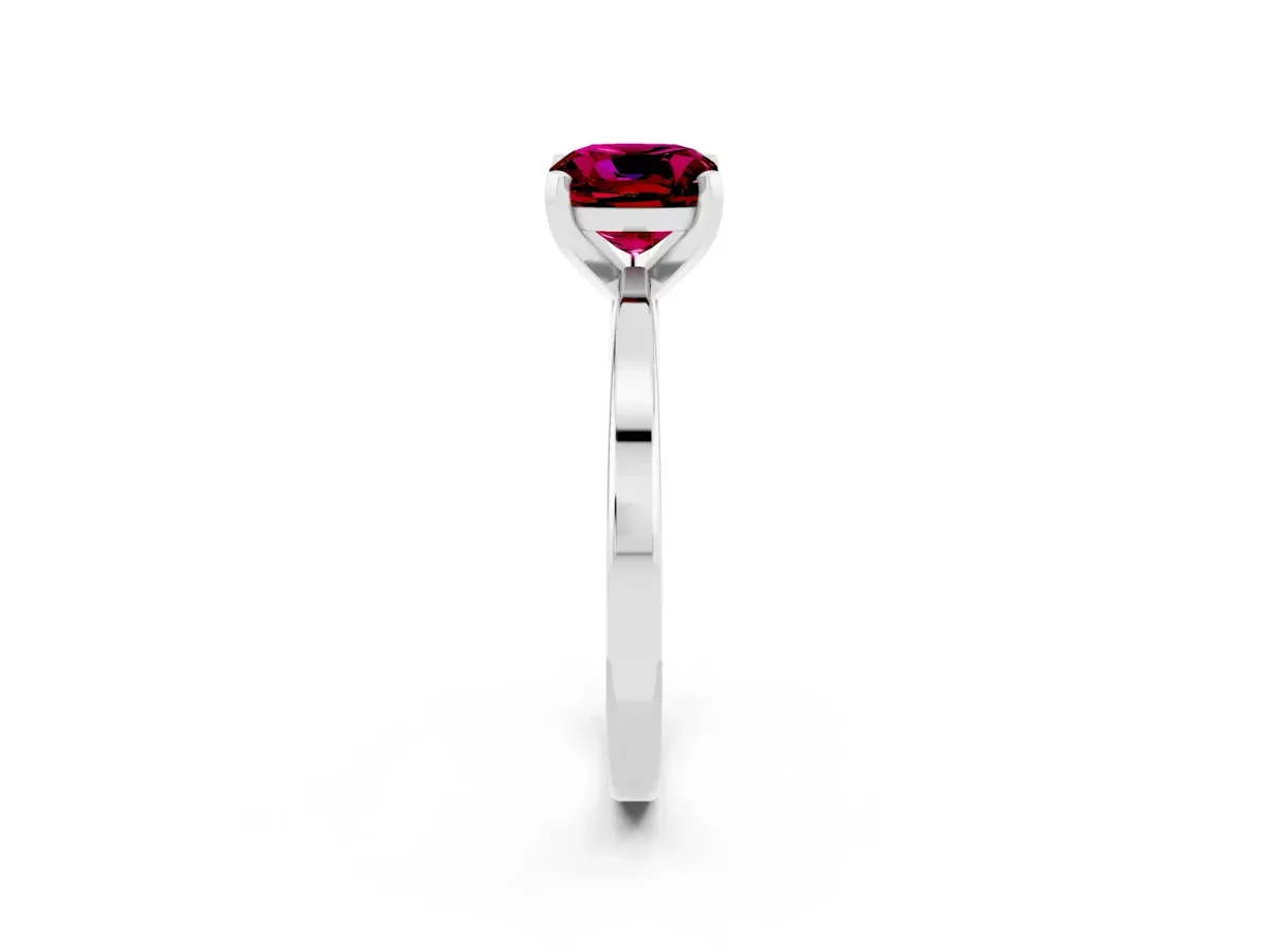 Cushion Cut Garnet Solitaire Engagement Ring with Classic Band and Four-Prong Setting Silver