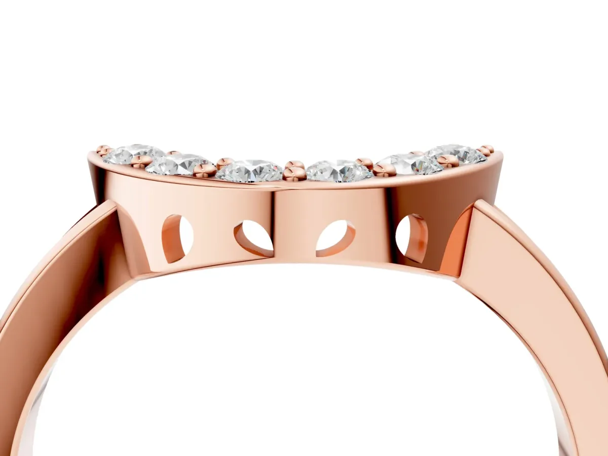 U-Shaped Pavé Round Diamond Contour Band with Shared Prong Setting Rose gold