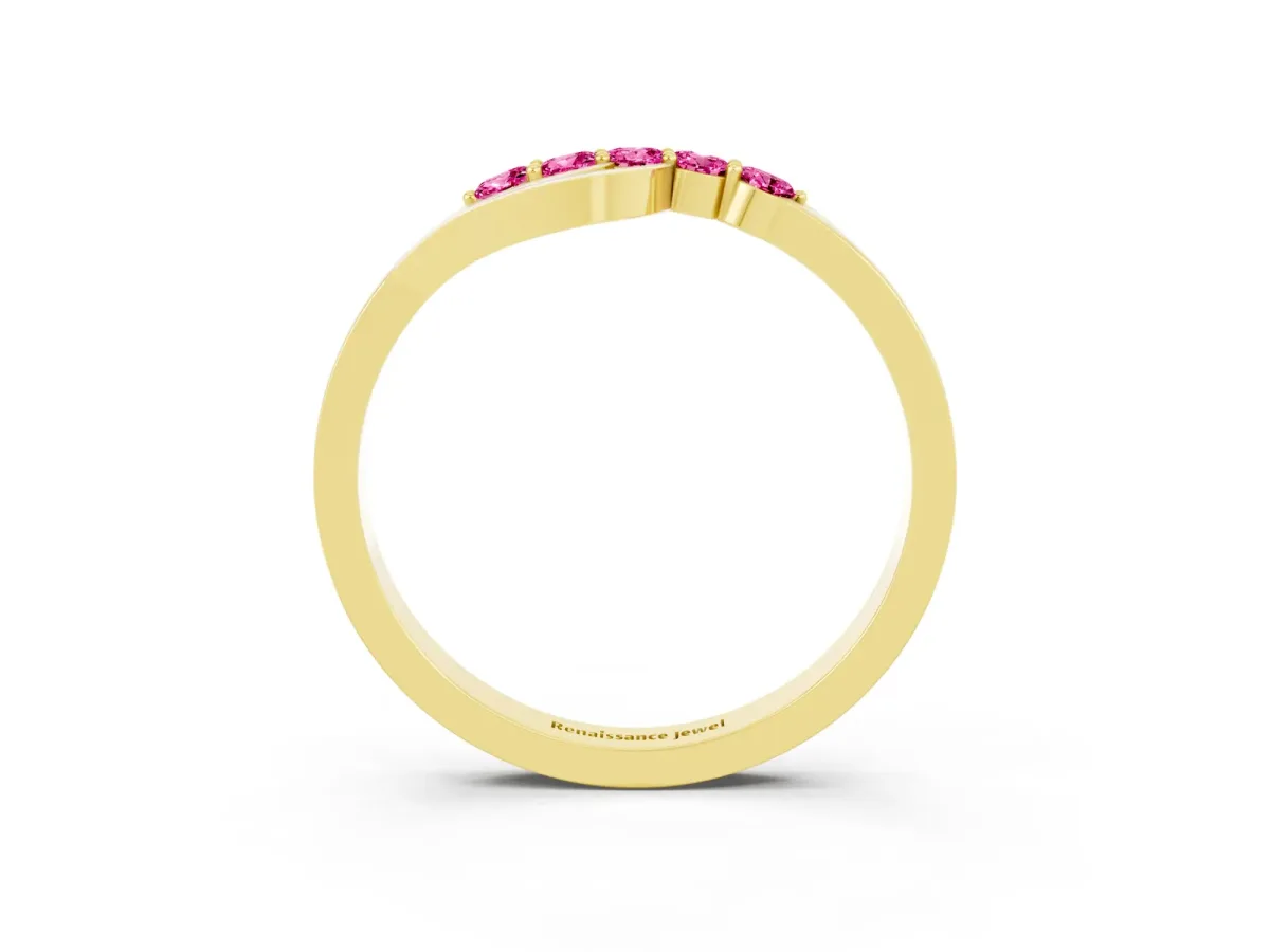 Five-Stone Round Pink Sapphire Crossover Band with Prong Setting Yellow gold
