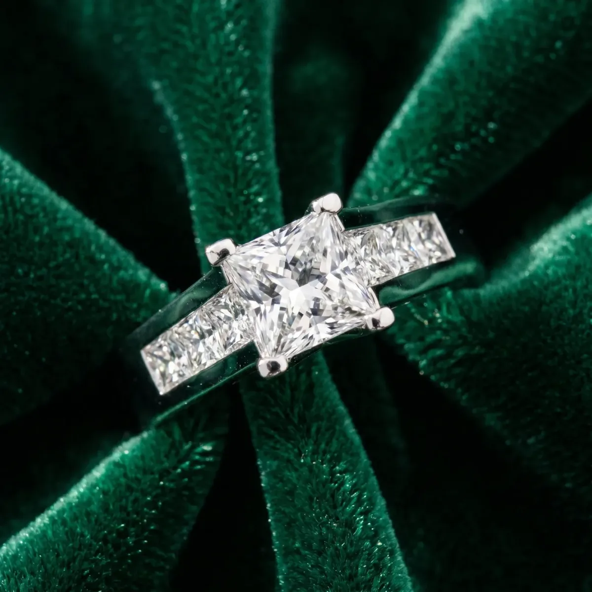 Princess Cut Cut Channel Set Solitaire Ring with Four-Prong Setting Silver
