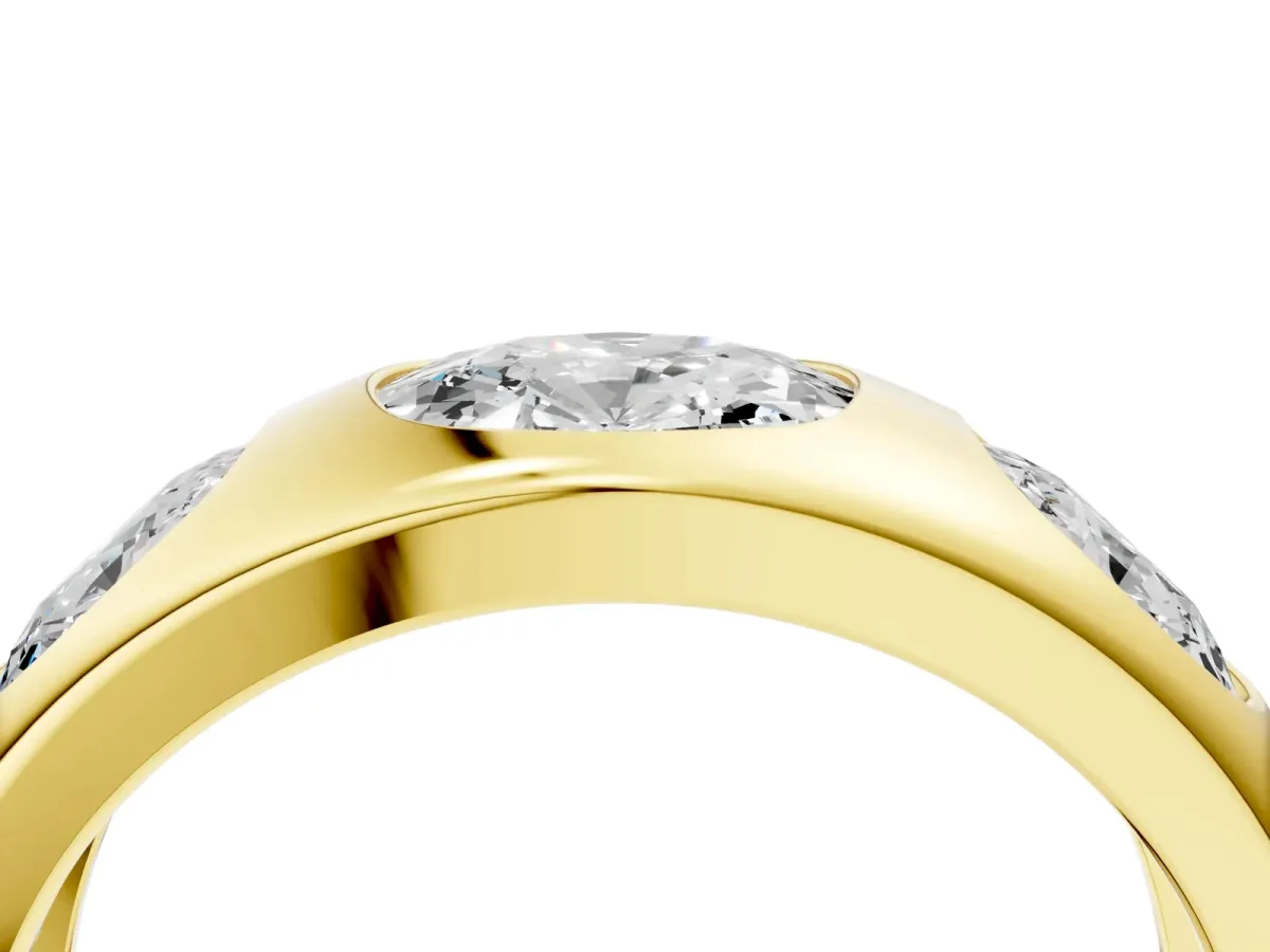 Graduated Cushion Diamond Five-Stone Mens Band Yellow gold