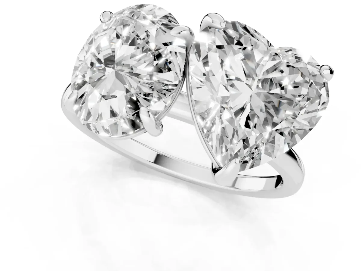 Oval and Heart Toi Moi Ring with Prong Setting and Plain Band Platinum