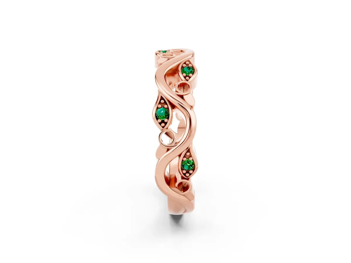 Marquise Emerald Vine Eternity Band with Bezel Setting Rose gold
