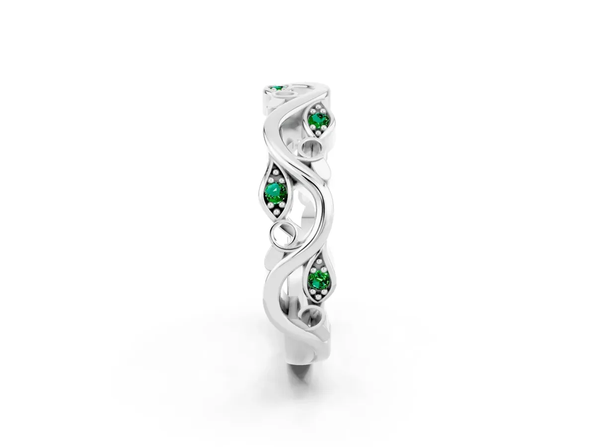 Marquise Emerald Vine Eternity Band with Bezel Setting Platinum