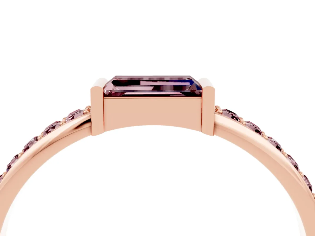 Baguette Morganite Pavé Band with Bar Setting Rose gold