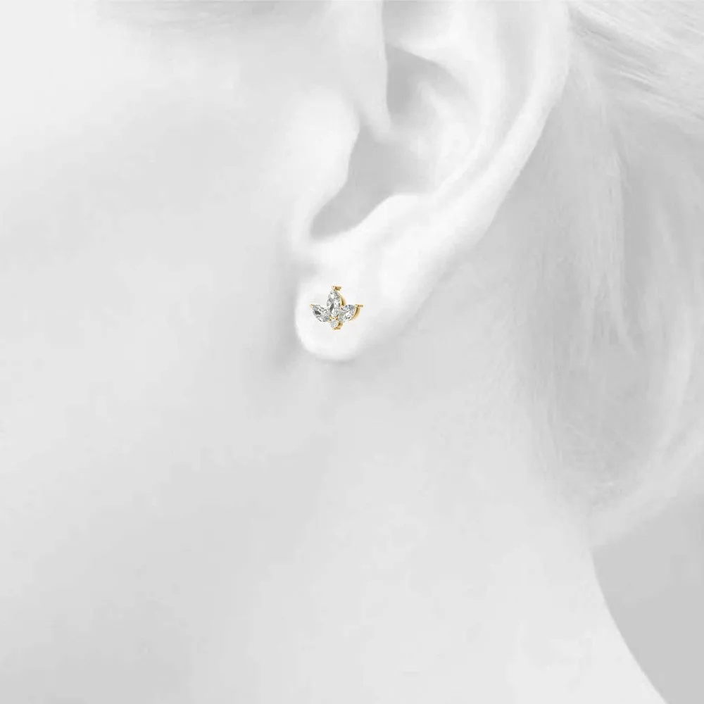 Marquise Cluster Stud Earrings with Round Prong Setting Yellow gold