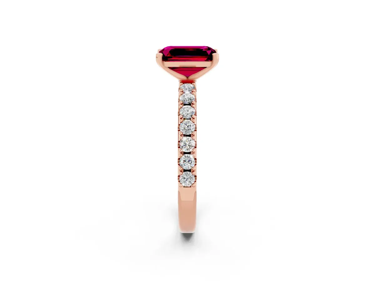 Emerald Cut Garnet Solitaire Pavé Band with Four-Prong Setting Rose gold