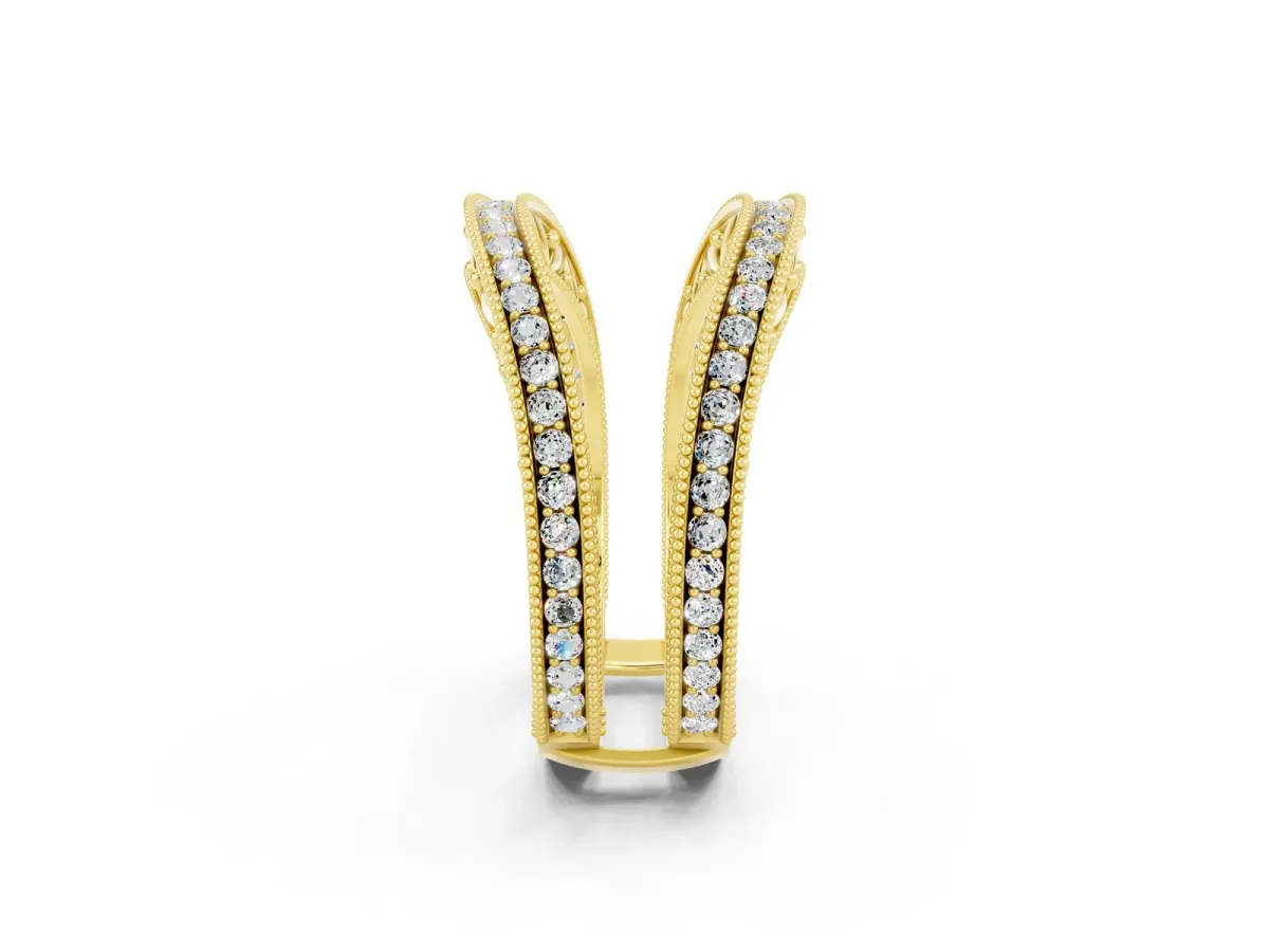 Round Moissanite Milgrain Eternity Band with Channel Setting Yellow gold