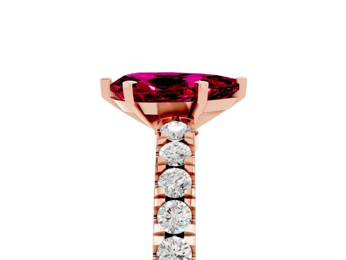 Pear Cut Solitaire Garnet with Pavé Band and Four-Prong Setting Rose gold
