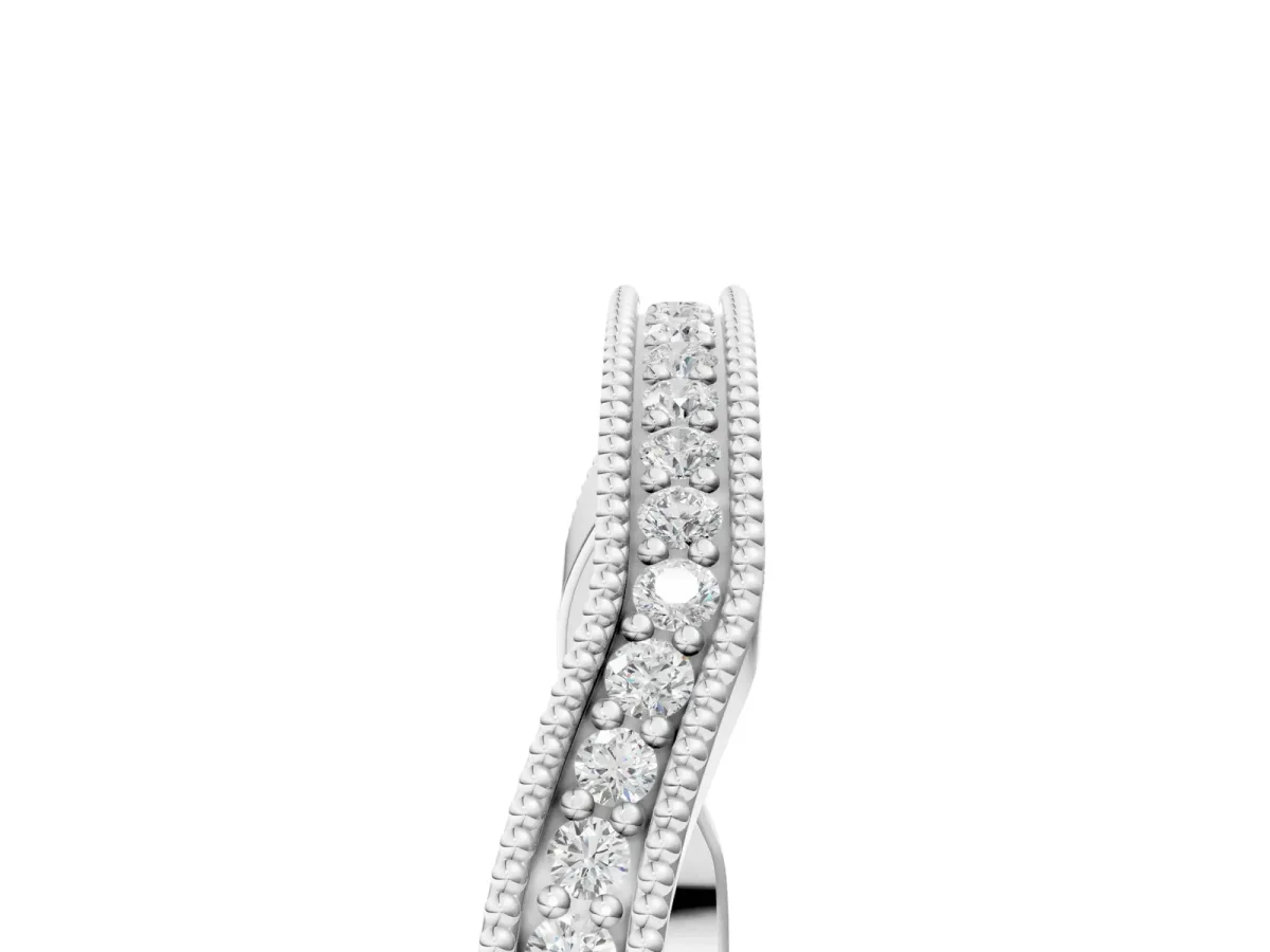 Milgrain Channel-Set Round Diamond Contour Band Platinum