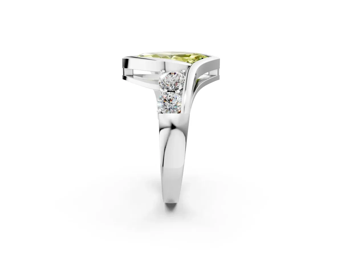 Fancy Yellow Bezel Set Marquise Cut Diamond Bypass Ring with Round Accents Silver