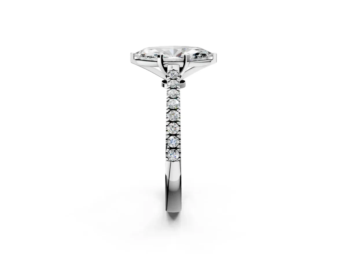 Marquise Cut Cut Solitaire Diamond Engagement Ring with Pave Band and Four-Prong Setting Silver