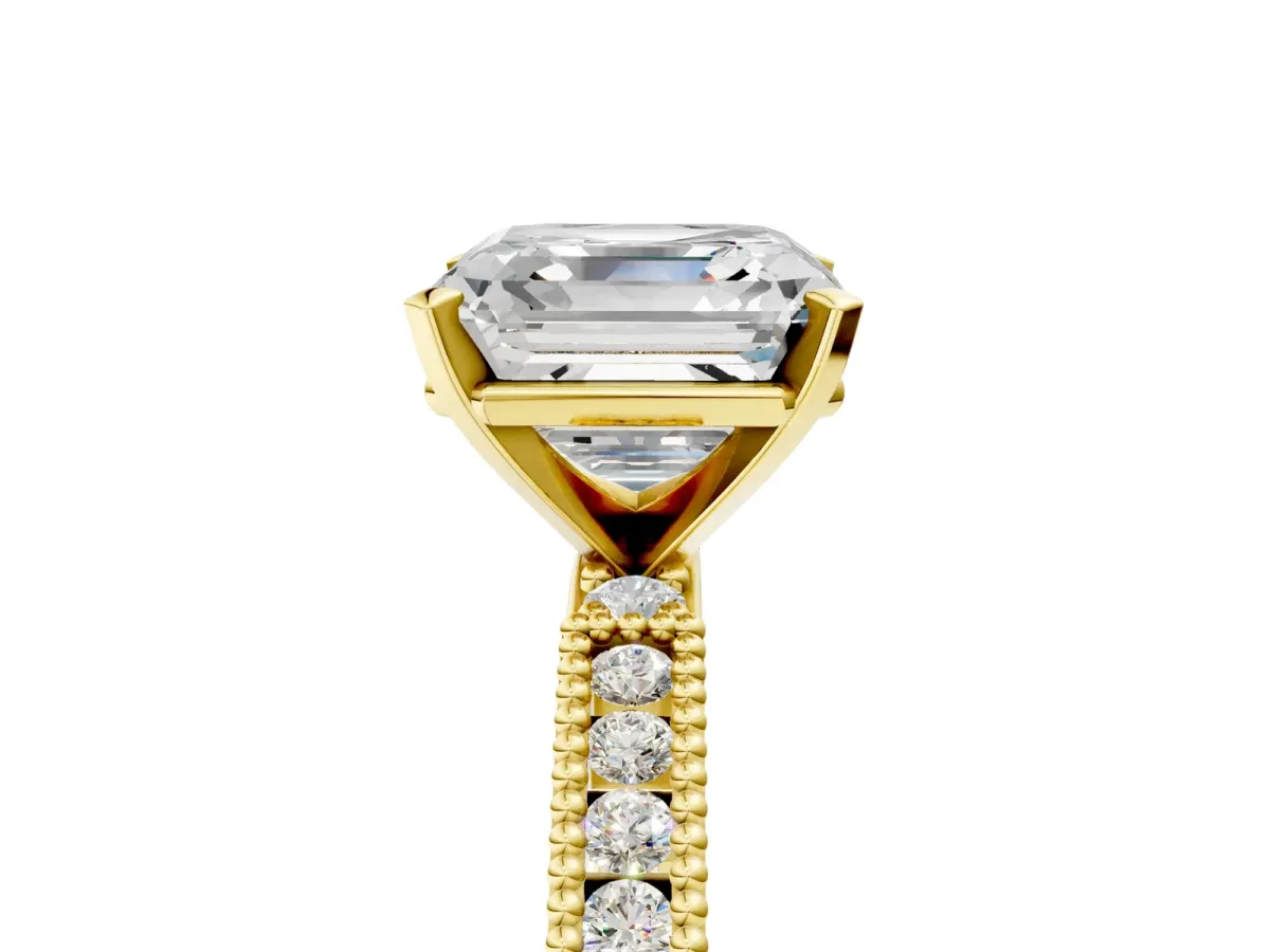 Asscher Cut Solitaire with Pavé Band and Four-Prong Setting Yellow gold