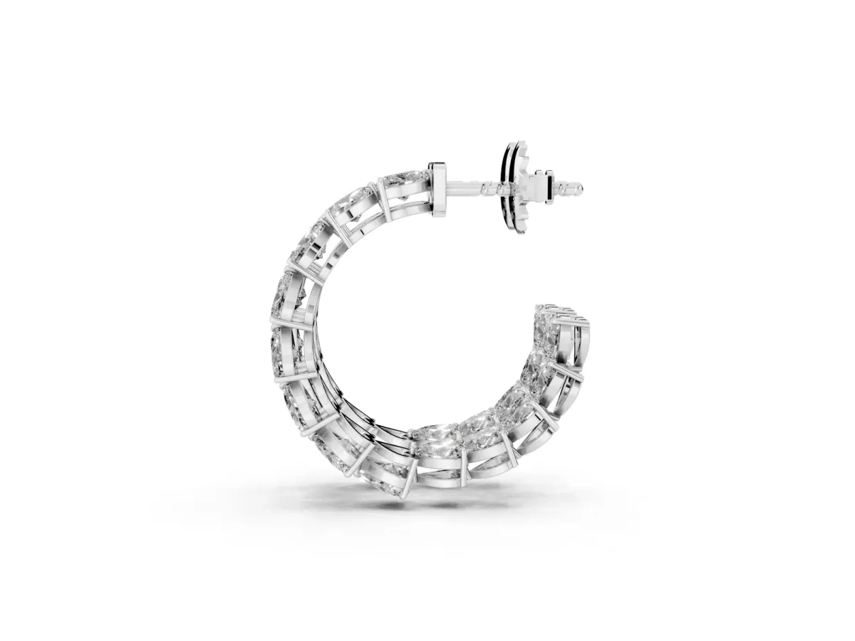 Heart Diamond Huggie Hoop Earrings Platinum